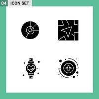 4 Universal Solid Glyph Signs Symbols of pie route diagram statistics watch Editable Vector Design Elements