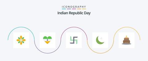 paquete de iconos flat 5 del día de la república india que incluye la noche. noche. corazón. luna. orar vector