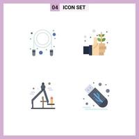 Editable Vector Line Pack of 4 Simple Flat Icons of jump graphic earth hand flash Editable Vector Design Elements