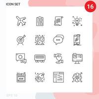 Outline Pack of 16 Universal Symbols of aim glow novel solution light Editable Vector Design Elements