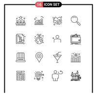 Universal Icon Symbols Group of 16 Modern Outlines of auction paper search heart magnify general Editable Vector Design Elements