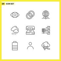 9 Thematic Vector Outlines and Editable Symbols of fitness call globe cloud snow Editable Vector Design Elements