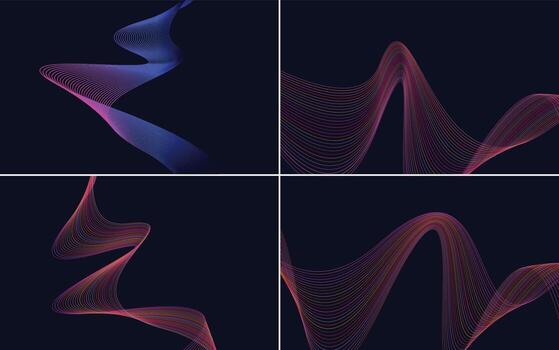 Set of 4 geometric wave pattern background Abstract waving line vector
