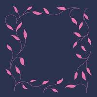 Frame of twigs in a square. Pink branches on a dark background. vector