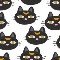 Halloween magic Black cat head vector seamless pattern. Funny character face texture.