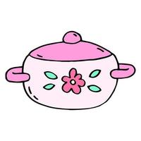 Colorful vector illustration of pan isolated on a white background. Soup pot in doodle style