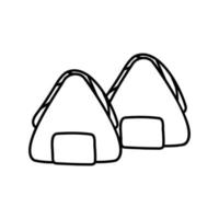 Japanese sushi onigiri in doodle style. Asian food for restaurants menu vector