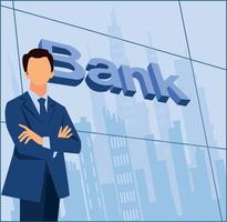 business person with hands tied in front of bank vector