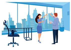 Office people teamwork concept. Communication and brainstorming. Colorful flat illustration. vector