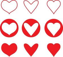 Vector vector hearts set. flat and line heart symbols. isolated illustration. collection