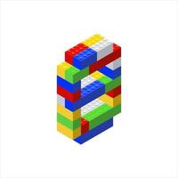 Isometric number 8 assembled from plastic blocks. Children s constructor.Vector illustration. vector