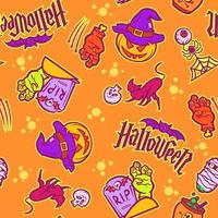 Seamless pattern for Halloween holiday decoration. Halloween symbols cartoon style pumpkin, bat.Vector illustration vector