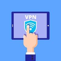 Hand enabling vpn. For print and design. Vector illustration.