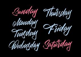 Days of the week in English lettering style on a black background for printing and design.Vector illustration. vector