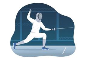 Fencing Player Sport Illustration with Fencer Fighting on Piste and Sword Duel Competition Event in Flat Cartoon Hand Drawn Templates vector