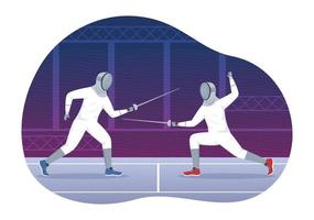 Fencing Player Sport Illustration with Fencer Fighting on Piste and Sword Duel Competition Event in Flat Cartoon Hand Drawn Templates vector