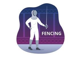 Fencing Player Sport Illustration with Fencer Fighting on Piste and Sword Duel Competition Event in Flat Cartoon Hand Drawn Templates vector