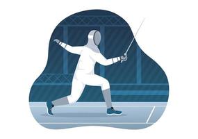 Fencing Player Sport Illustration with Fencer Fighting on Piste and Sword Duel Competition Event in Flat Cartoon Hand Drawn Templates vector