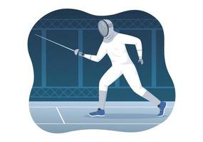 Fencing Player Sport Illustration with Fencer Fighting on Piste and Sword Duel Competition Event in Flat Cartoon Hand Drawn Templates vector