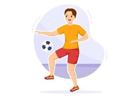 ilustración de deportes de futsal, fútbol o fútbol con jugadores que disparan una pelota y regatean en un campeonato deportivo plantillas dibujadas a mano de dibujos animados planos vector