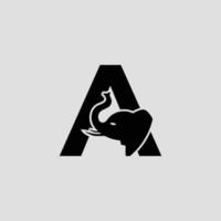 Initial letter A with Elephant Abstract Vector Logo Template, Sign or Icon. Modern Elephant Head Incorporated in the Letter A. Negative Space Concept with Modern Typography.