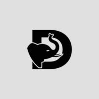 Initial letter D with Elephant Abstract Vector Logo Template, Sign or Icon. Modern Elephant Head Incorporated in the Letter D. Negative Space Concept with Modern Typography.