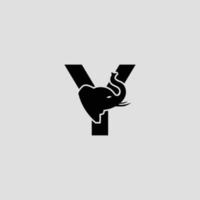 Initial letter Y with Elephant Abstract Vector Logo Template, Sign or Icon. Modern Elephant Head Incorporated in the Letter Y. Negative Space Concept with Modern Typography.