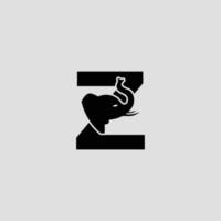 Initial letter Z with Elephant Abstract Vector Logo Template, Sign or Icon. Modern Elephant Head Incorporated in the Letter Z. Negative Space Concept with Modern Typography.