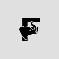 letra inicial f con plantilla, signo o icono de logotipo de vector abstracto de elefante. cabeza de elefante moderna incorporada en la letra f. concepto de espacio negativo con tipografía moderna.