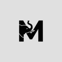 Initial letter M with Elephant Abstract Vector Logo Template, Sign or Icon. Modern Elephant Head Incorporated in the Letter M. Negative Space Concept with Modern Typography.