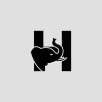 Initial letter H with Elephant Abstract Vector Logo Template, Sign or Icon. Modern Elephant Head Incorporated in the Letter H. Negative Space Concept with Modern Typography.