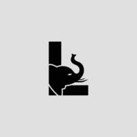 Initial letter L with Elephant Abstract Vector Logo Template, Sign or Icon. Modern Elephant Head Incorporated in the Letter L. Negative Space Concept with Modern Typography.