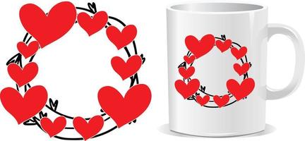 Heart circle happy valentine's day mug design vector