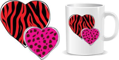 vector de diseño de taza de feliz día de san valentín corazón de leopardo