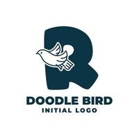 letter R doodle bird initial vector logo design