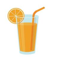 Vector glass with orange juice with orange drinking straw isolated on white.