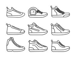 zapatilla de deporte zapato minimalista línea plana contorno trazo icono pictograma símbolo conjunto colección vector