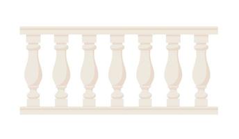 Stone balustrade with balusters for fencing. Palace fence. Balcony handrail with pillars. Decorative railing. Castle architecture element. Flat vector illustration isolated on white background