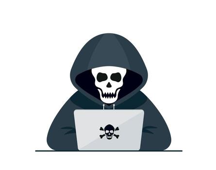 Hacker vector concept Unknown man stealing data from the email while using laptop