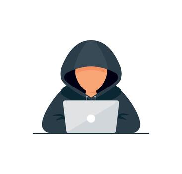 Hacker vector concept Unknown man stealing data from the email while using laptop