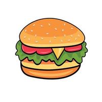 Ilustración de hamburguesa estilizada o hamburguesa con queso. comida de comida rápida. aislado sobre fondo blanco. vector