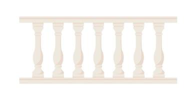 Stone balustrade with balusters for fencing. Palace fence. Balcony handrail with pillars. Decorative railing. Castle architecture element. Flat vector illustration isolated on white background