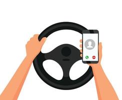 Using mobile phone while driving vector illustration.