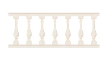 Stone balustrade with balusters for fencing. Palace fence. Balcony handrail with pillars. Decorative railing. Castle architecture element. Flat vector illustration isolated on white background