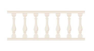 Stone balustrade with balusters for fencing. Palace fence. Balcony handrail with pillars. Decorative railing. Castle architecture element. Flat vector illustration isolated on white background