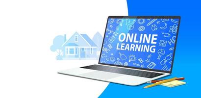 Horizontal banner on the topic of distance learning, an open Vector illustration