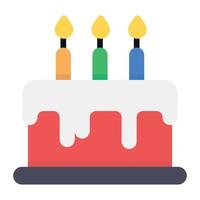 postre de celebración de fiesta, icono de pastel de cumpleaños en diseño plano vector