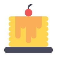 Party celebration dessert, birthday cake icon in flat design vector