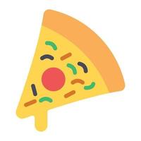 Italian cuisine, flat icon of dripping cheese pizza slice vector