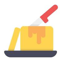 culinary butter bar with breakfast knife, flat icon vector